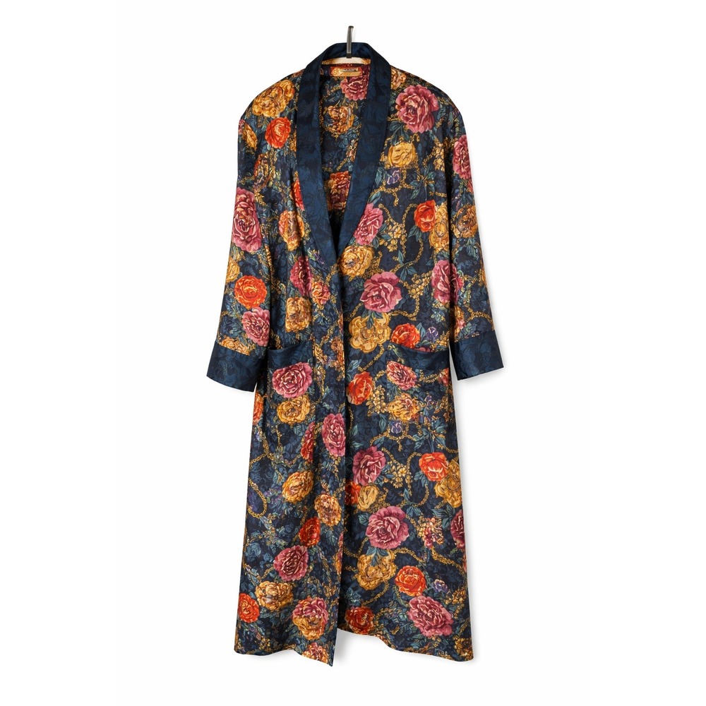 Victoria's Secret Robe M/L Floral Gold Label Vintage 90s Satin Jacquard Long